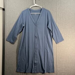 AnyBody Cozy Knit Button Front Long Cardigan Medium Indigo SIze Medium